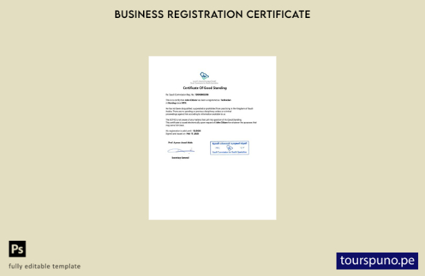 listo para imprimir certificado de buena reputación de Arabia Saudita Plantill 1